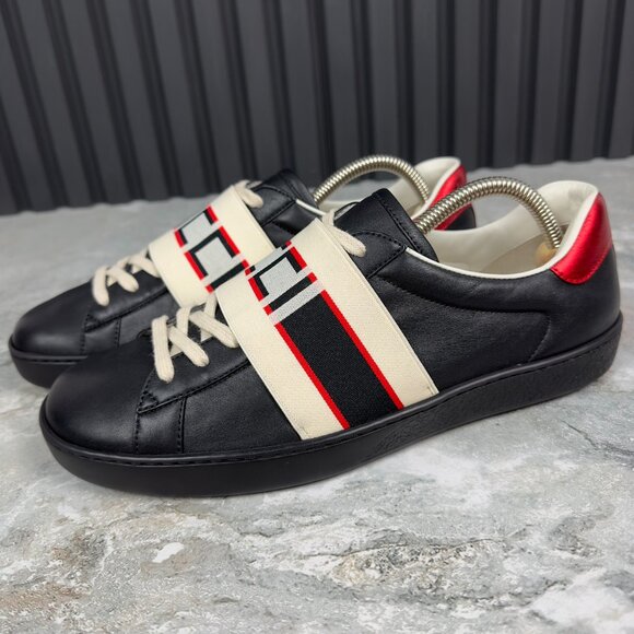 Gucci Other - Gucci Ace Stripe Sneakers Black Leather 7.5 G or 8 US or 41.5 EUR